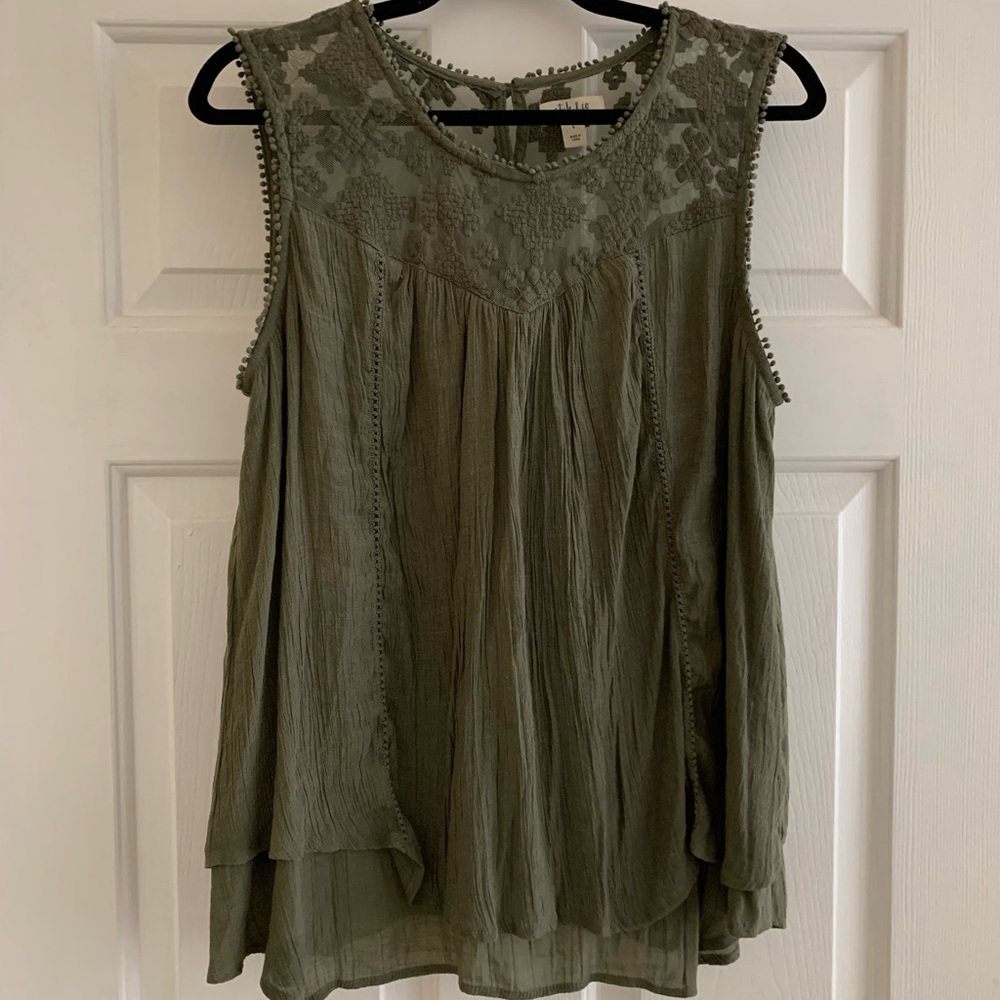 Style & Co. Olive Green Lace Detail Blouse